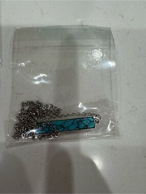 Turquoise Bar Pendant Necklace - Silver Chain